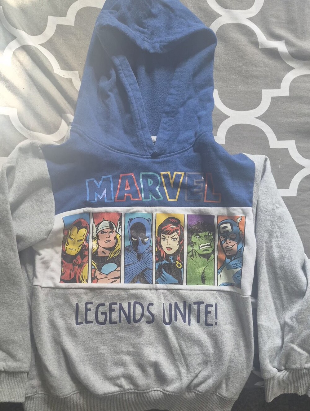Marvel Kids Blue & Gray Hooded Sweatshirt with Multicolor Character Panels